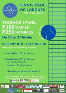 Tournoi de Padel - Week-end du 25 Février 2022